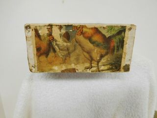 Antique Vintage 1800 ' s Wood Cigar Box w/ Colorful Rooster and Chicken Graphics 5