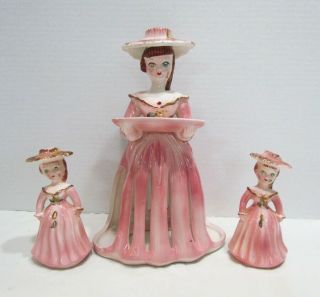 Kreiss Vintage Figural Ceramic Napkin Holder Lady & Salt & Pepper Shakers Set