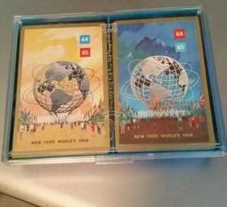Vintage 1964 York Worlds Fair Double Deck Of Playing Cards In Case Complete
