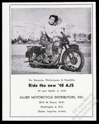 1948 Ajs Motorcycle Woman Rider Photo Vintage Print Ad