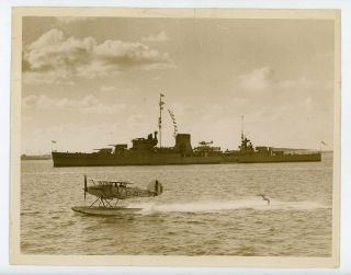 Photograph Of Hawker Osprey K2777 - Hms Leander Behind With Osprey On Catapult
