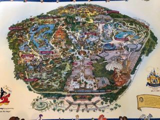 Rare Disneyland 50th Anniversary Detailed Park Map Poster Imagineering Edition