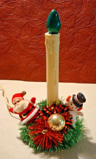 Christmas Candolier Candelabra Light Decorated Garland Santa Snowman Green