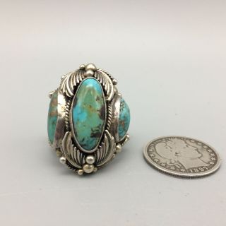 Wowsa,  Vintage,  3 Stone Turquoise And Sterling Silver Ring - Size 9.  5