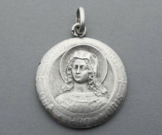 French,  Antique Religious Sterling Pendant.  Saint Virgin Mary.  Catholic Medal.
