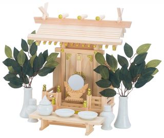 Shinto Altar Wooden Kamidana Home Size Complete Set With 11 Items Japan Ems
