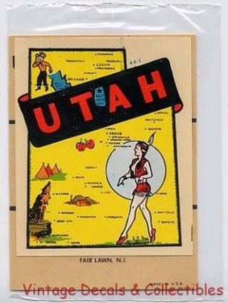 Vintage Utah State Indian Girl Impko Souvenir Luggage Travel Decal Sticker Water