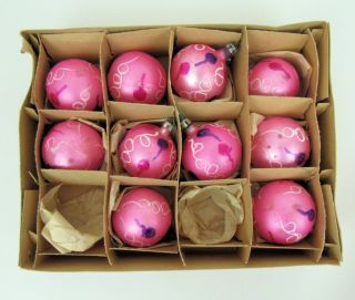 Fantasia Brand Vintage Christmas Tree Ball Ornament Pink Abstract Set Of 10