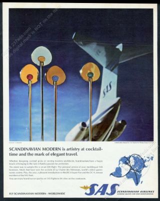 1967 Sas Scandinavian Airlines Tone Vigeland Modern Cocktail Picks Photo Ad