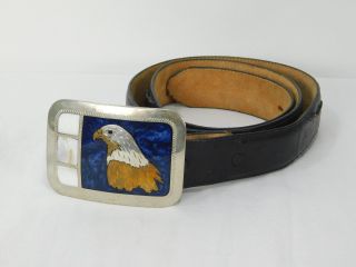 Vintage Handmade Johnson & Held Eagle Belt Buckle With Pearl Inlay