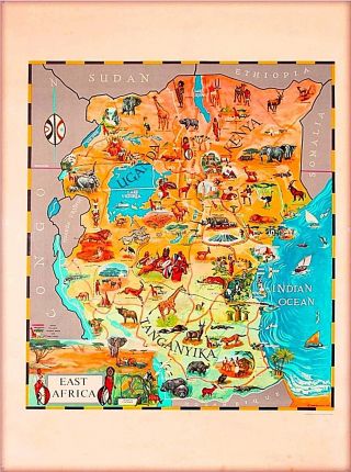 1961 Kenya East Africa Map Vintage Travel Wall Decor Advertisement Poster Print