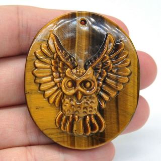 2 " Flying Owl Pendant Yellow Tiger Eye Quartz Crystal Healing Carving Necklace