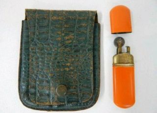Ww1 Era Flint Lighter Enameled Brass With Case Germany Made