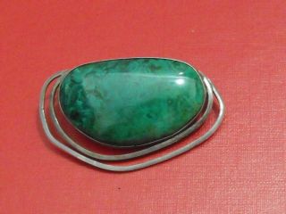 Antique Israel Sterling Silver Judaica Old Pin Vintage Pendant Eilat Malachite