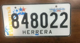 Panama 1903 - 2003 Centennial Celebration License Plate Herrera 848022