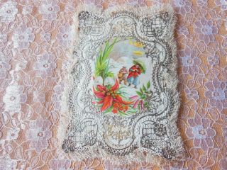 Victorian Paper Lace Christmas Card/Silk Fringe/Flap Reveals Greeting/Cushioned 3