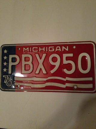 1976 Red White And Blue Michigan Bicentennial License Plate
