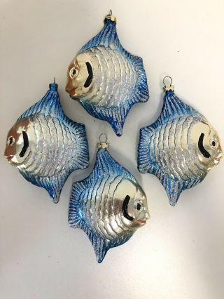 Set Of 4 Vintage Fish Blown Glass Christmas Ornaments Tropical Beach