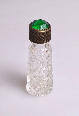 Antique Czech Jeweled Glass Perfume Bottle Irice Miniature Size Green Top
