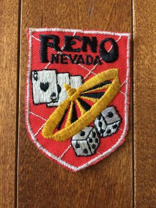 Vtg Reno Nevada Embroidered Sew On Patch Travel Souvenir Gambling Roulette Nv