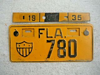1935 Florida Military Army License Plate Tag