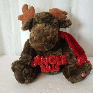Dan Dee Brown Moose Plush Holiday Reindeer Sings Jingle Bells Sign Lights Up
