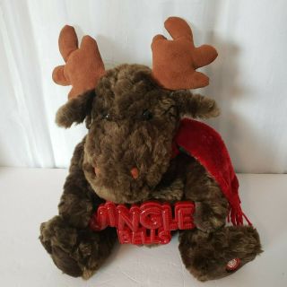 Dan Dee Brown Moose Plush Holiday Reindeer Sings Jingle Bells Sign Lights Up 8