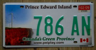 Prince Edward Island Canada Green Province Windmills License Plate 786 An
