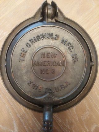 The Griswold Mfg Co American 8 Cast Iron Waffle Maker 976 Pat 1901