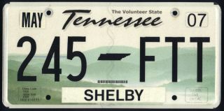 Tennessee 2007 License Plate 245 - Ftt - Shelby County - Rolling Hills State Map