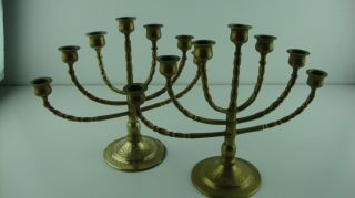 Vintage Pair Brass Menorah Candelabra 7 Arm Branch Candle Holder 9” Hanukkah