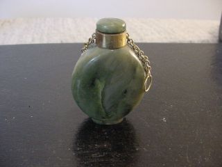 Vintage Spinach Jade Snuff Bottle Silver Trim