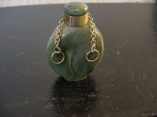 Vintage Spinach Jade snuff bottle silver trim 4