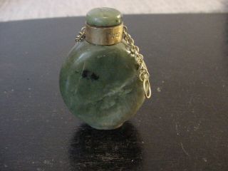 Vintage Spinach Jade snuff bottle silver trim 5