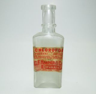 Antique Harper & Co.  Druggists Madison,  Indiana Chloroform Glass Poison Bottle