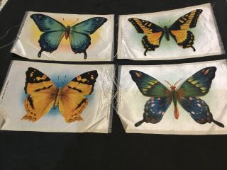 Four (4) Large 6.  5x4.  5 Tobacco Silk Butterflies Printed In N.  Y.