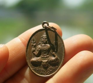 Pendant Shiva Ganesha Old Antique Coin Amulet Jewelry God Hindu Raw Bronze Luck