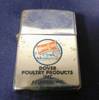Vintage Zippo Lighter White Cliff Dover Poultry Baltimore Md Advertising 1966 Gc