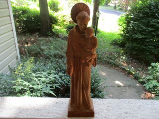 Wood Carved Christian Saint With Child Made In Germany 11 1/2 " Religious Icon
