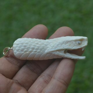 Snake Head Carving 65x20mm Length Pendant P3522 W/ Silver In Antler Carved