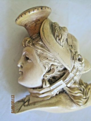 Antique VICTORIAN Lady ' s Head Bust Carved Meerschaum Cheroot Pipe.  Leather Case 4