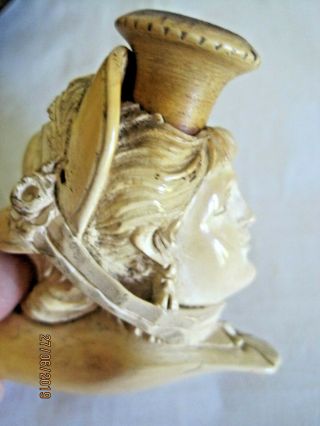 Antique VICTORIAN Lady ' s Head Bust Carved Meerschaum Cheroot Pipe.  Leather Case 7