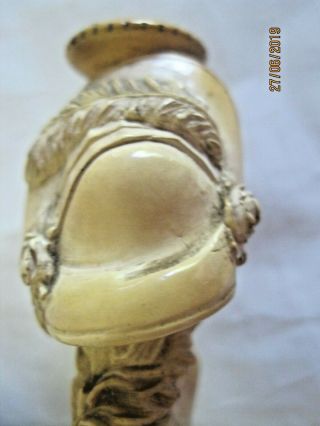 Antique VICTORIAN Lady ' s Head Bust Carved Meerschaum Cheroot Pipe.  Leather Case 8