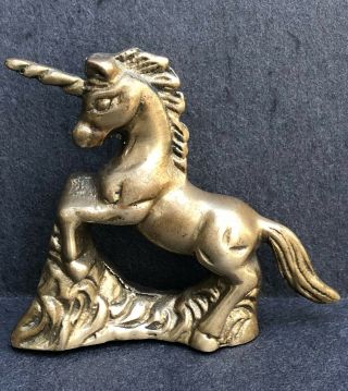Vintage Brass Unicorn Figurine/paper Weight,  Made In Taiwan 6 Oz.
