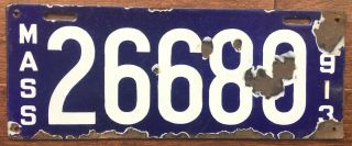 1913 Massachusetts Porcelain License Plate Rare Ma Mass 26689