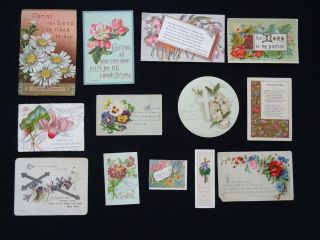 Antique Greeting Cards Victorian Edwardian Printed Religious Flowers X 13