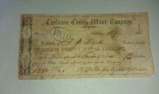 1853 Columbia Ca Tuolumne County Water Company Water Receipt