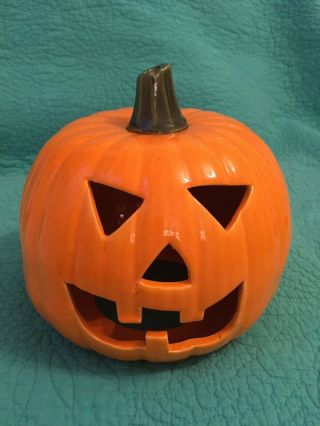 Vtg Large Ceramic Halloween Pumpkin Jack - O - Lantern