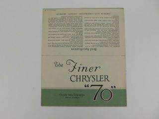 11: Rare Vintage The Finer Chrysler 70 Advertisement Brochure