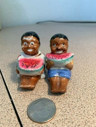 Vintage Black Americana Salt & Pepper Shakers: Black Kids Eating Melon Japan